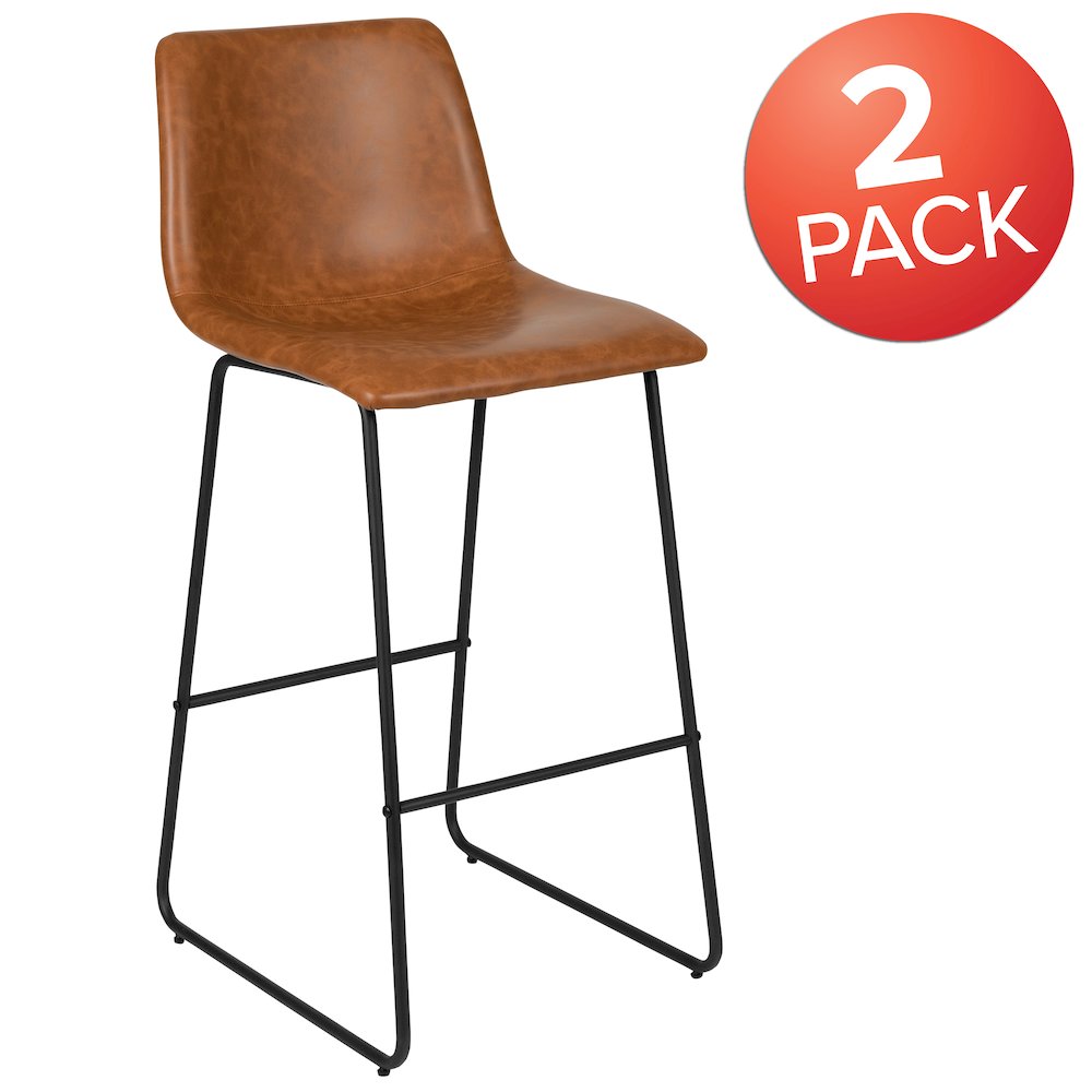 30 Inch LeatherSoft Bar Height Barstools in Light Brown