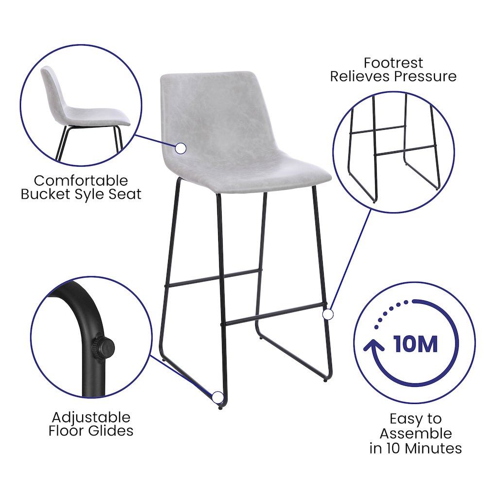 30 inch LeatherSoft Bar Height Barstools in Light Gray