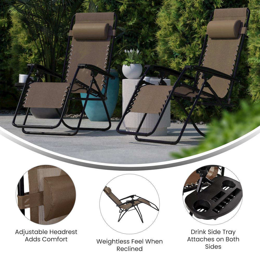 Set of 2 Portable Folding Zero Gravity Lounge Chairs