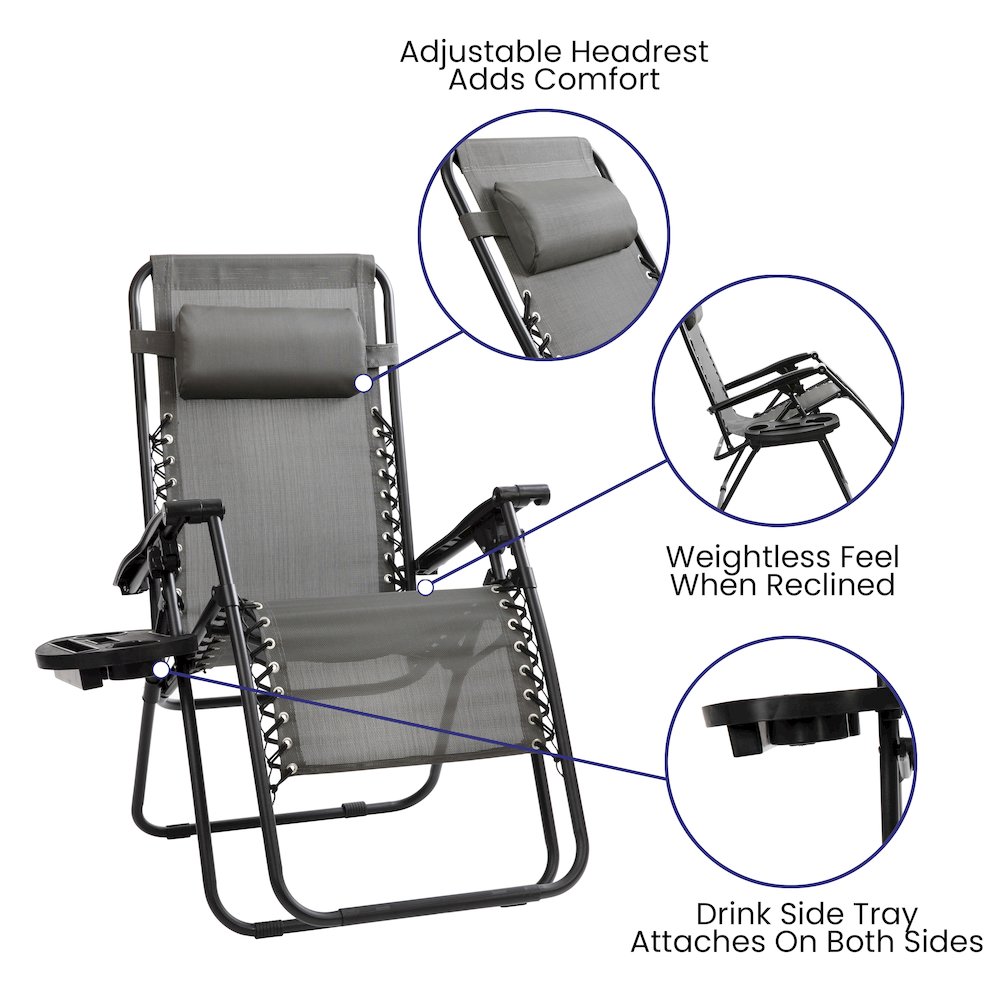 Adjustable Folding Mesh Zero Gravity Reclining Lounge Chair in Gray