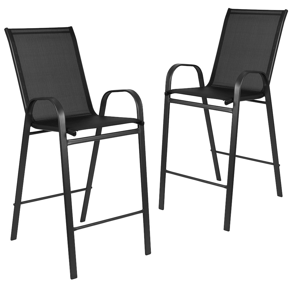 2 Pack Black Outdoor Barstool with Flex Comfort Material and Metal Frame