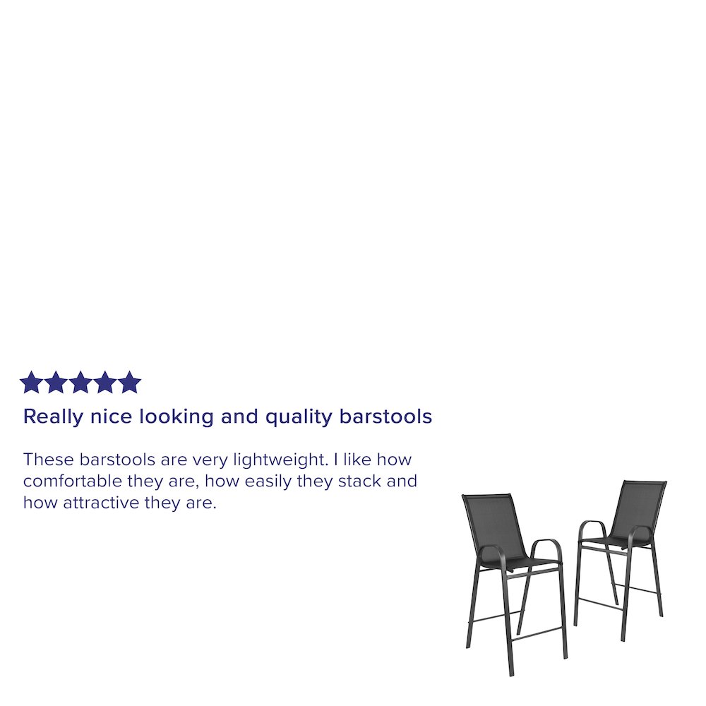 2 Pack Black Outdoor Barstool with Flex Comfort Material and Metal Frame