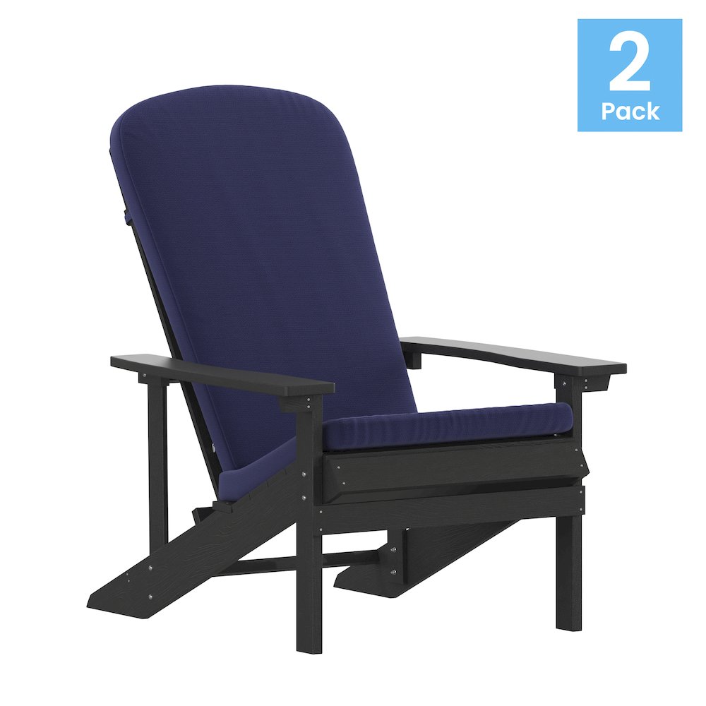 Set of 2 Adirondack Chairs in Slate Gray with Blue Cushions