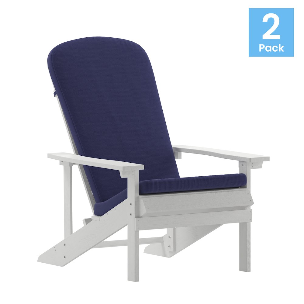 Set of 2 Adirondack Chairs in White with Blue Cushions