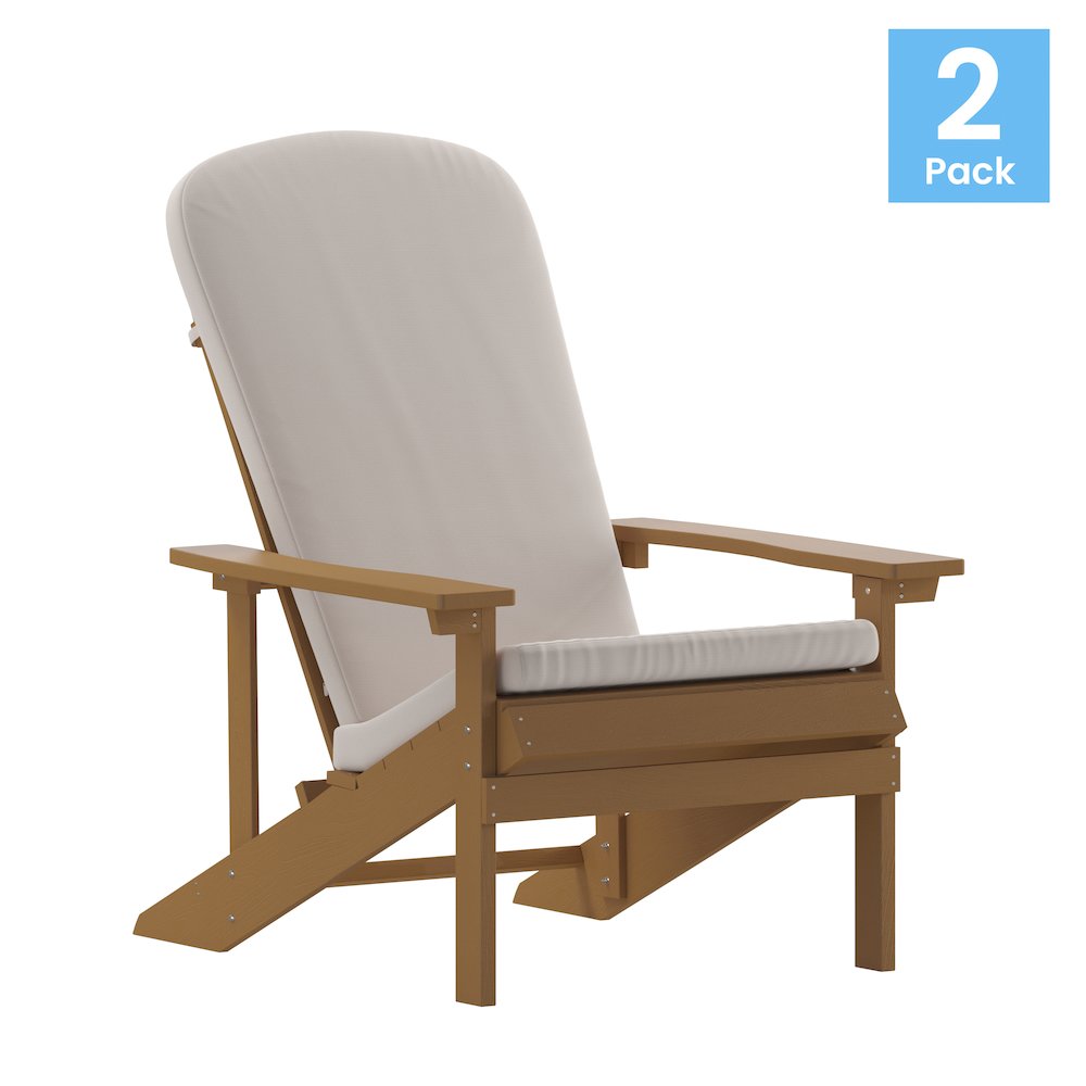 Set of 2 Adirondack Chairs in Teak with Cream Cushions