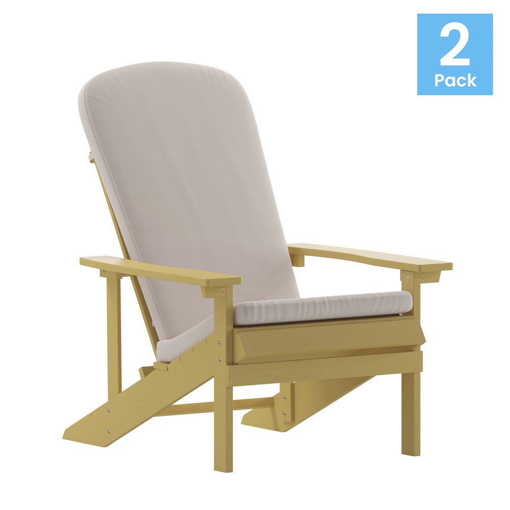 Set of 2 Adirondack Chairs in Yellow with Cream Cushions