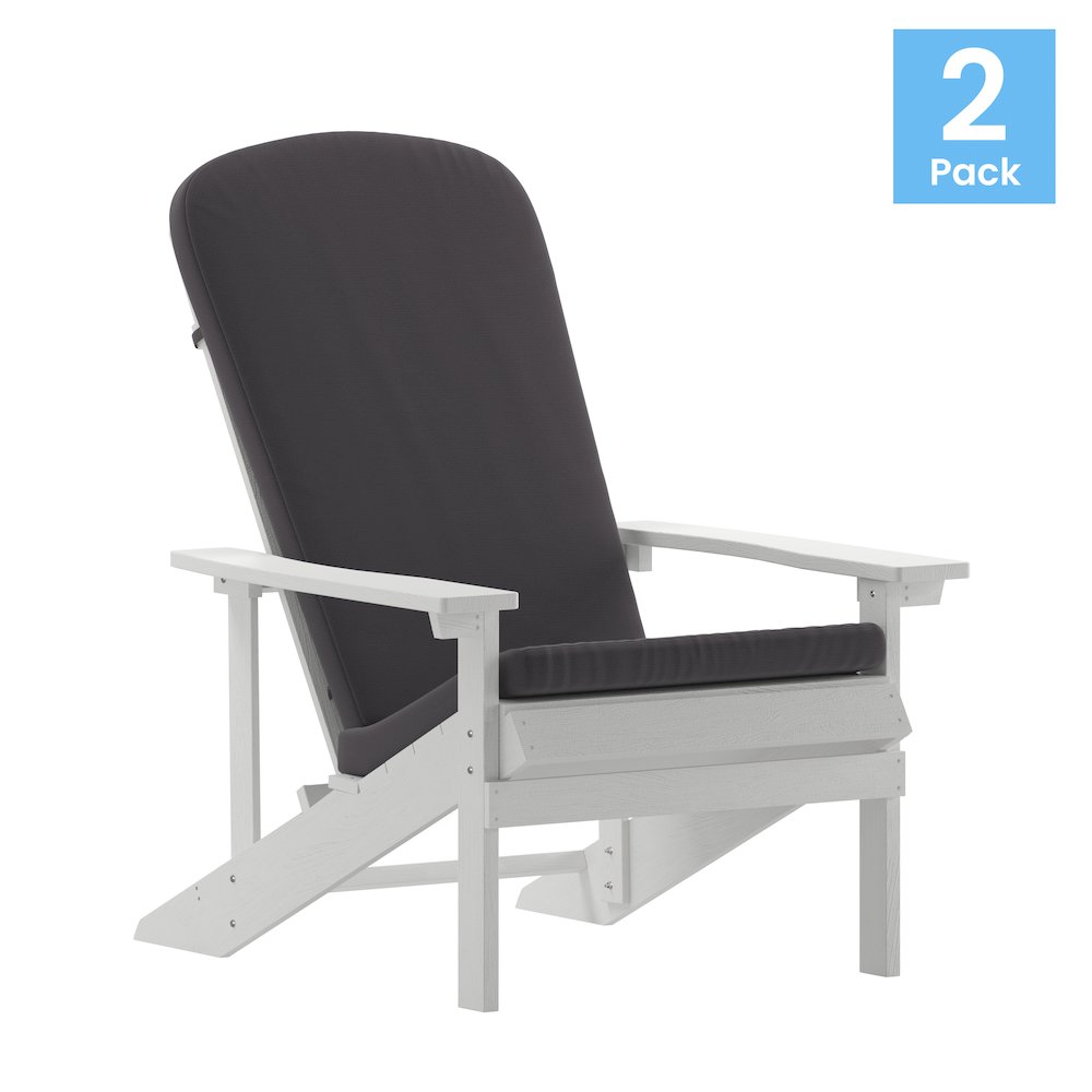 Set of 2 Adirondack Chairs in White with Gray Cushions