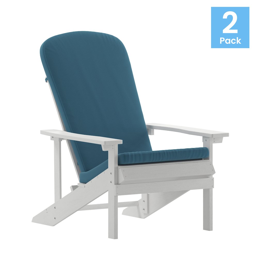 Set of 2 Adirondack Chairs in White with Teal Cushions