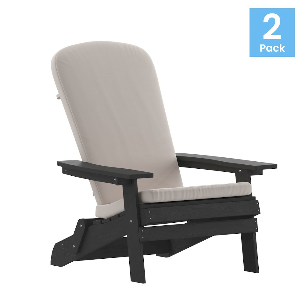 Set of 2Folding Adirondack Chairs in Black with Cream Cushions
