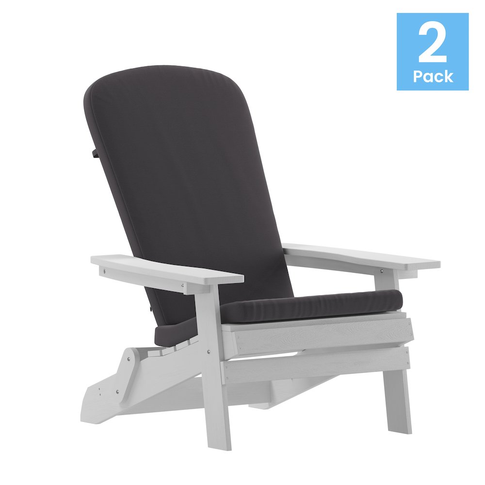 Set of 2Folding Adirondack Chairs in White with Gray Cushions