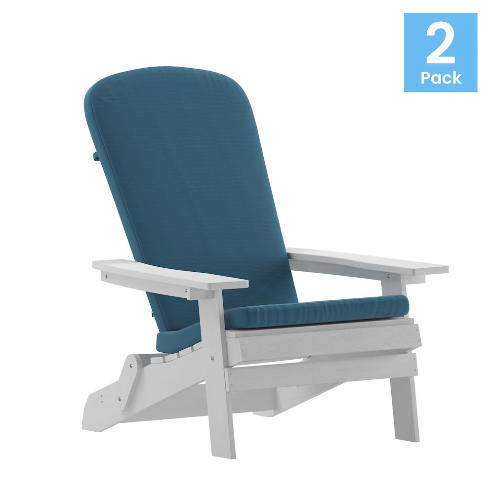 Set of 2Folding Adirondack Chairs in White with Teal Cushions