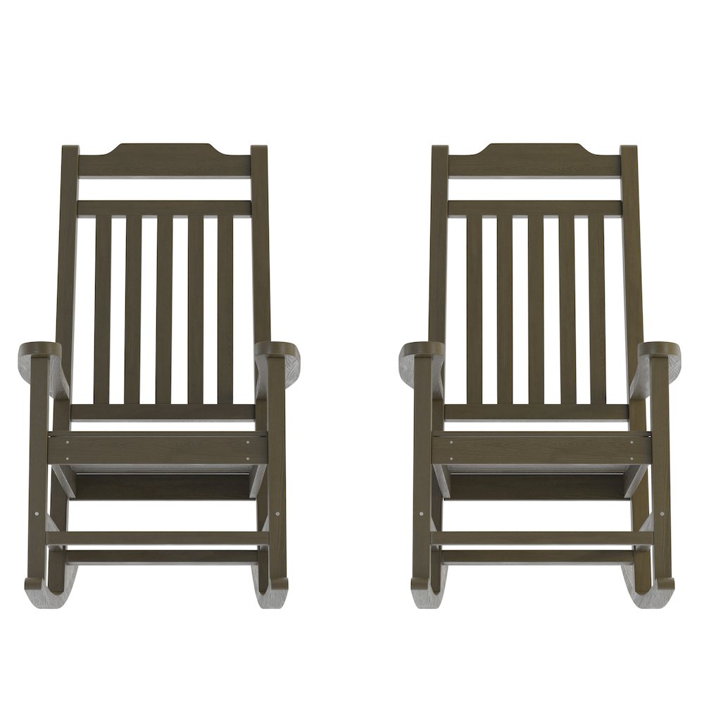 Set of 2 Mahogany Faux Wood Rocking Chairs for Indoor or Outdoor Use