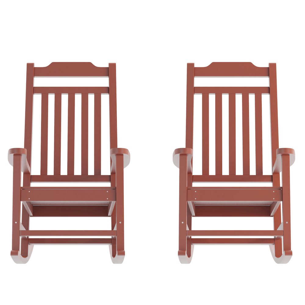 Set of 2 Red Faux Wood Rocking Chairs for Indoor or Outdoor Use