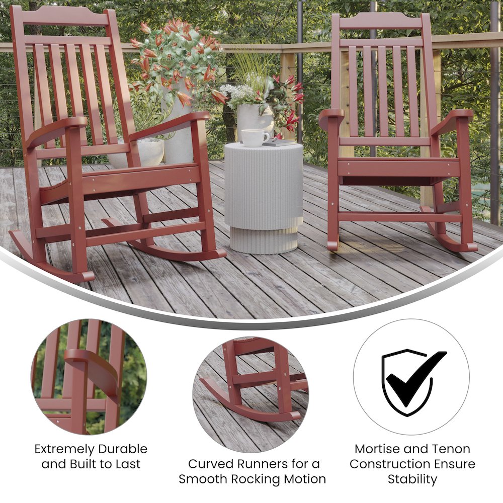 Set of 2 Red Faux Wood Rocking Chairs for Indoor or Outdoor Use