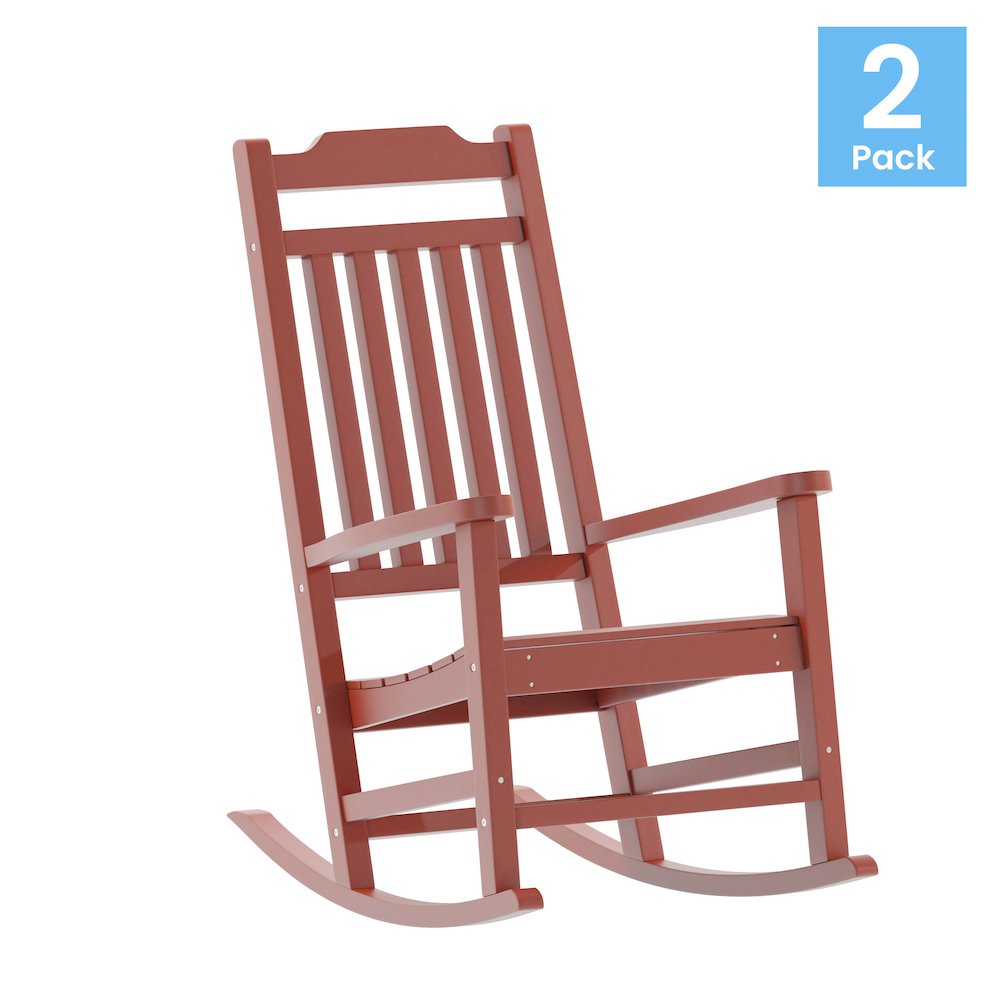 Set of 2 Red Faux Wood Rocking Chairs for Indoor or Outdoor Use