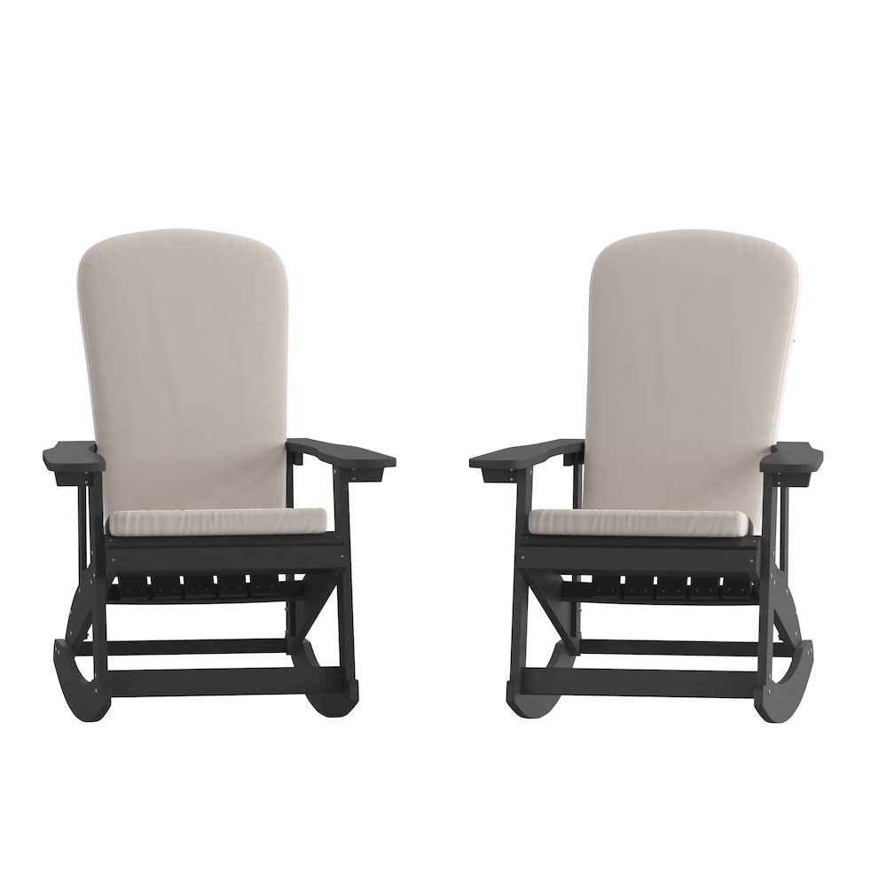 Set of 2 Adirondack Rocking Chairs in Black with Cream Cushions