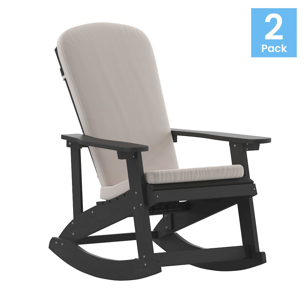 Set of 2 Adirondack Rocking Chairs in Black with Cream Cushions