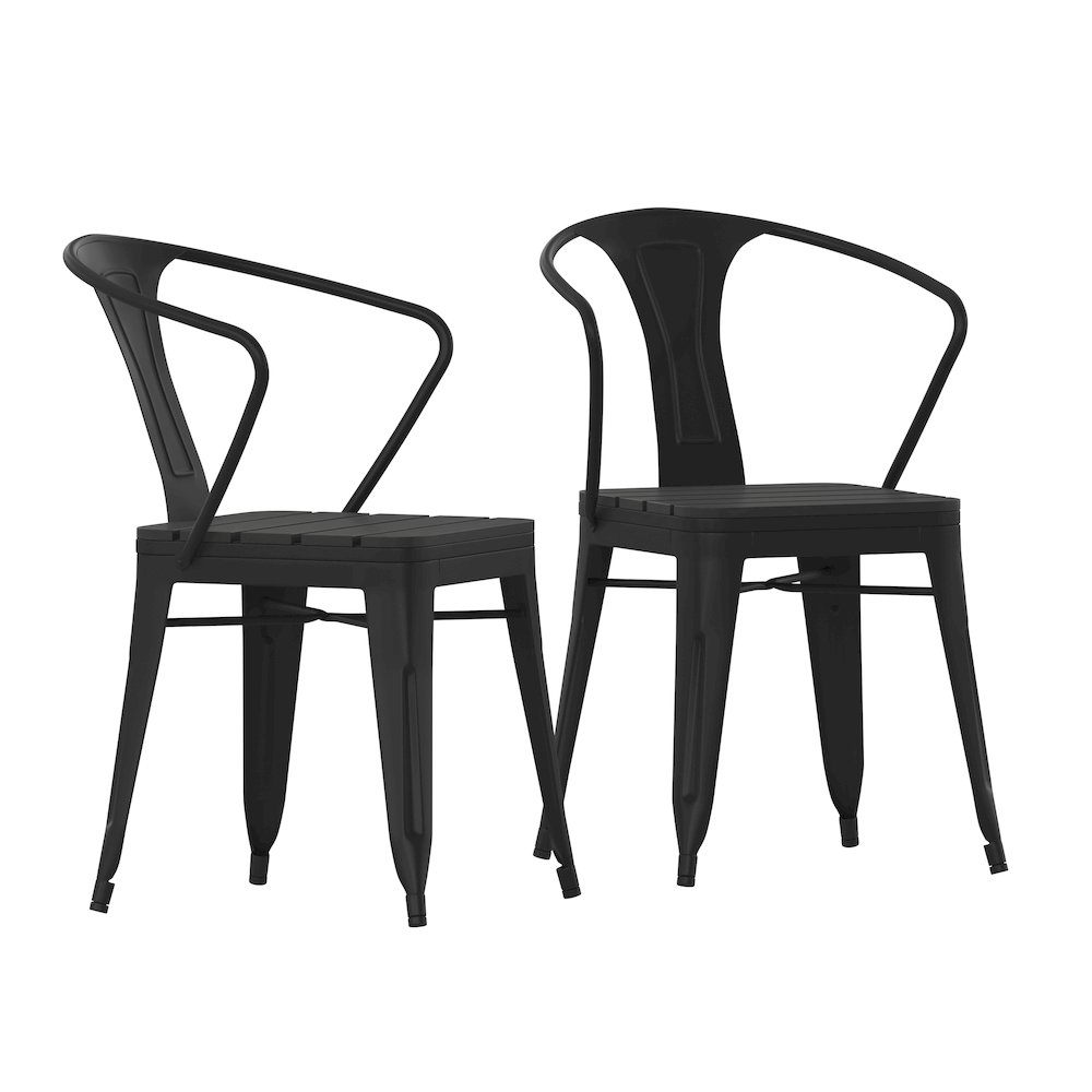 Indoor/Outdoor Black Stacking Arm Chair