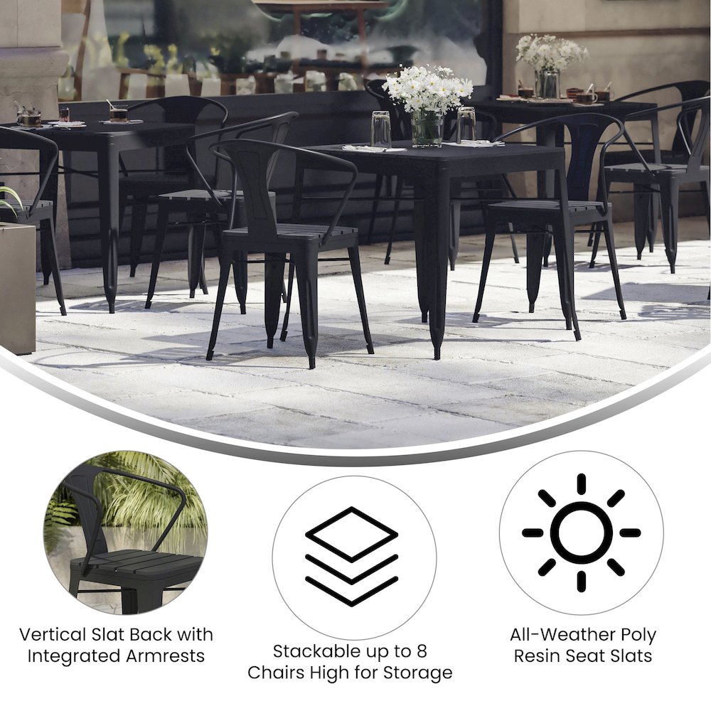 Indoor/Outdoor Black Stacking Arm Chair