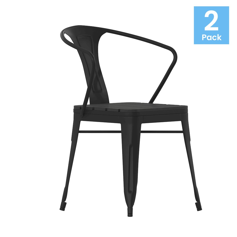 Indoor/Outdoor Black Stacking Arm Chair