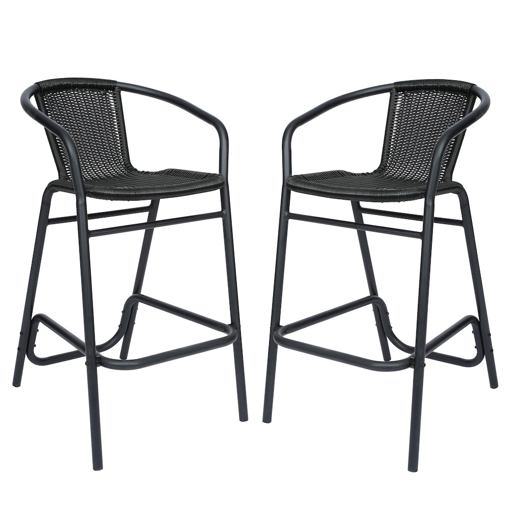 Set of 2 Rattan Restaurant Barstool with Black Aluminum Frame