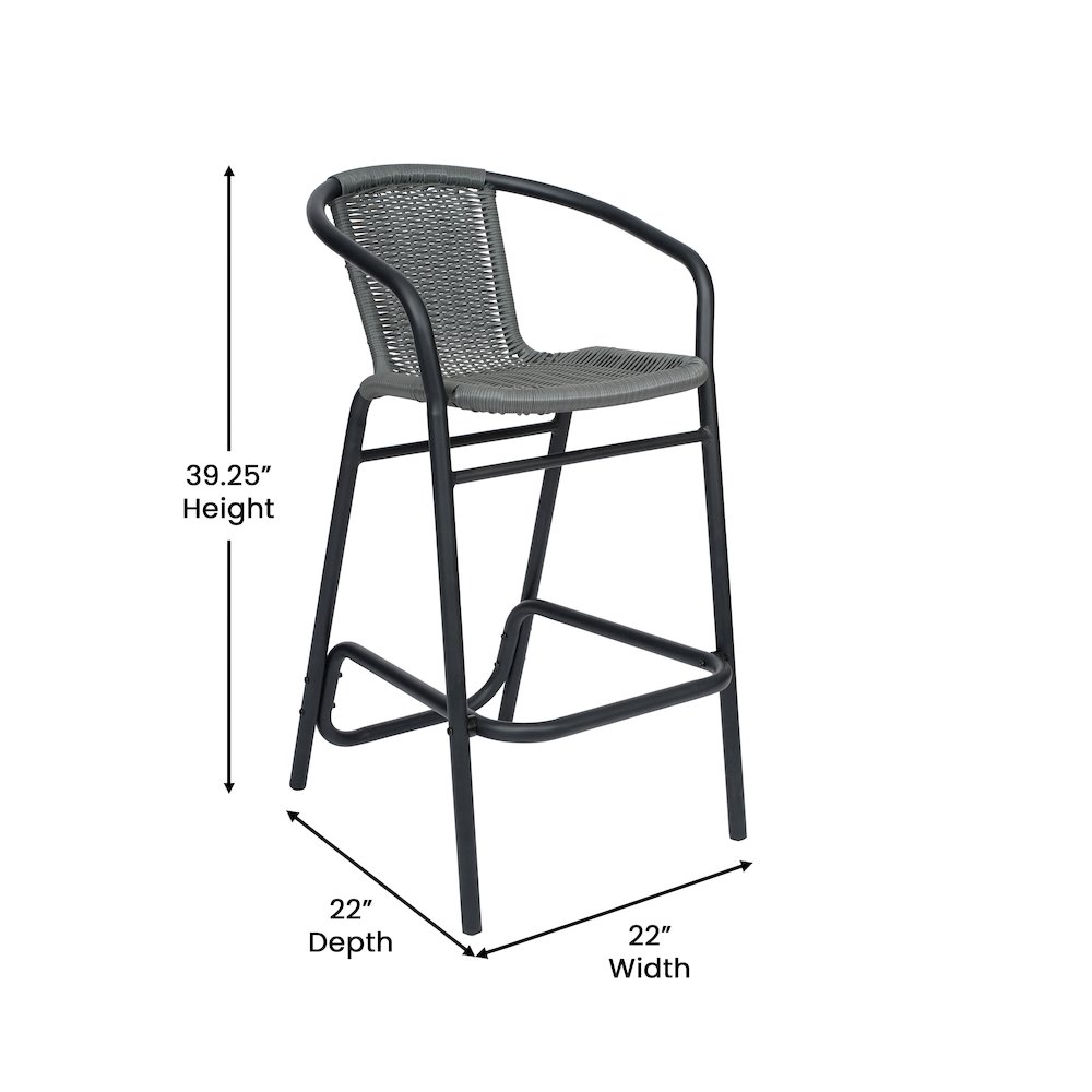 Set of 2 PE Rattan Restaurant Barstool with Black Aluminum Frame