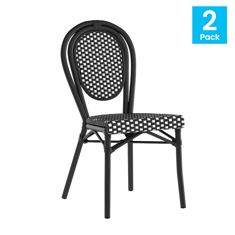 Black and White Rattan and Black Aluminum Frame