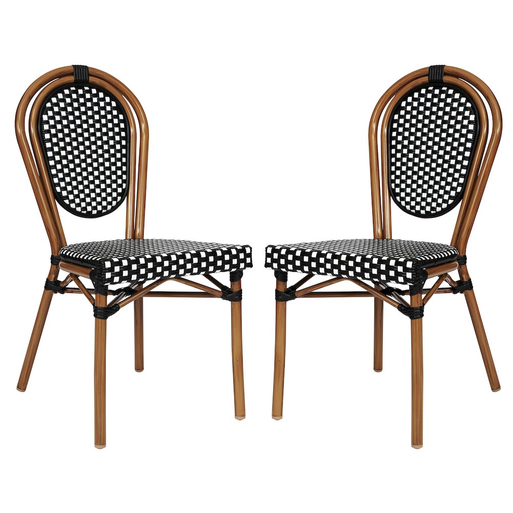 2 Pack Bistro Stack Chair Natural/White PE Rattan and Bamboo Aluminum Frame