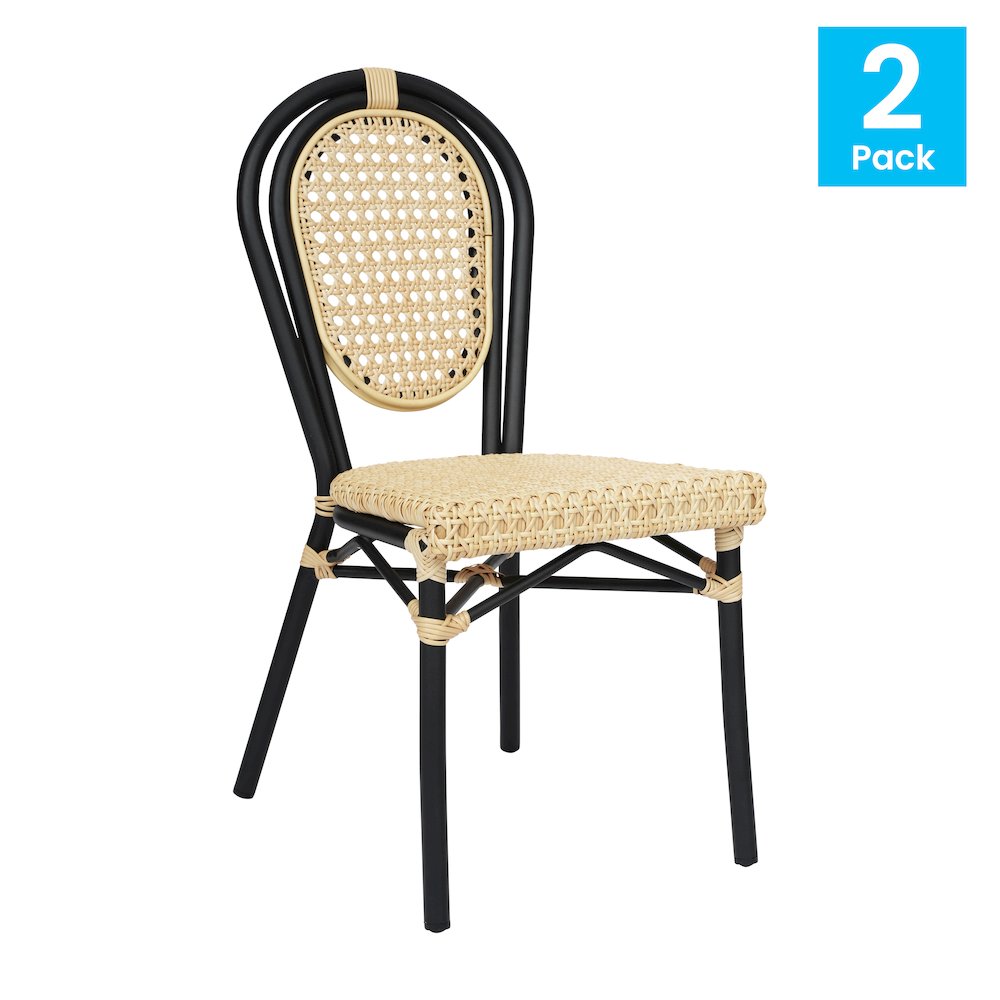 Natural PE Cane Rattan and Black Aluminum Frame