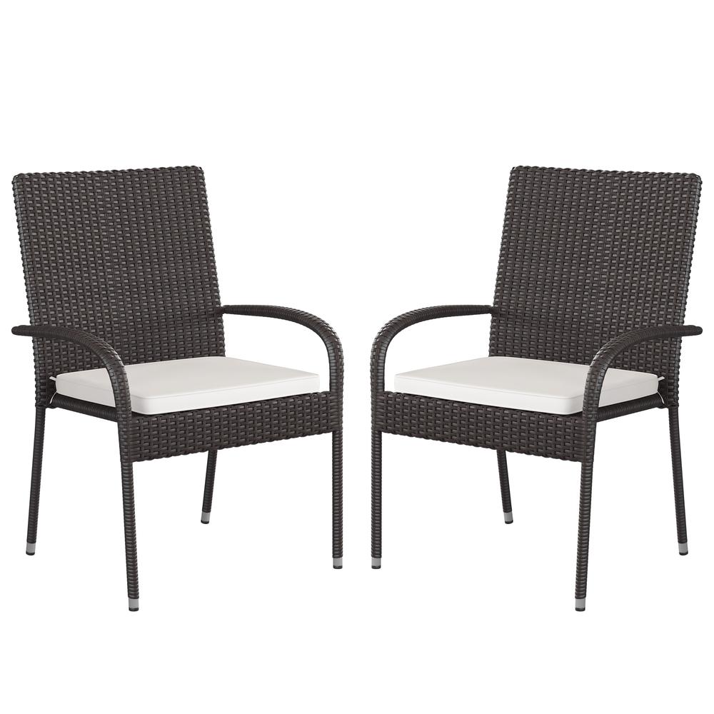 Contemporary Set of 2 Indoor/Outdoor PE Wicker Patio Chairs with Seat Cushions