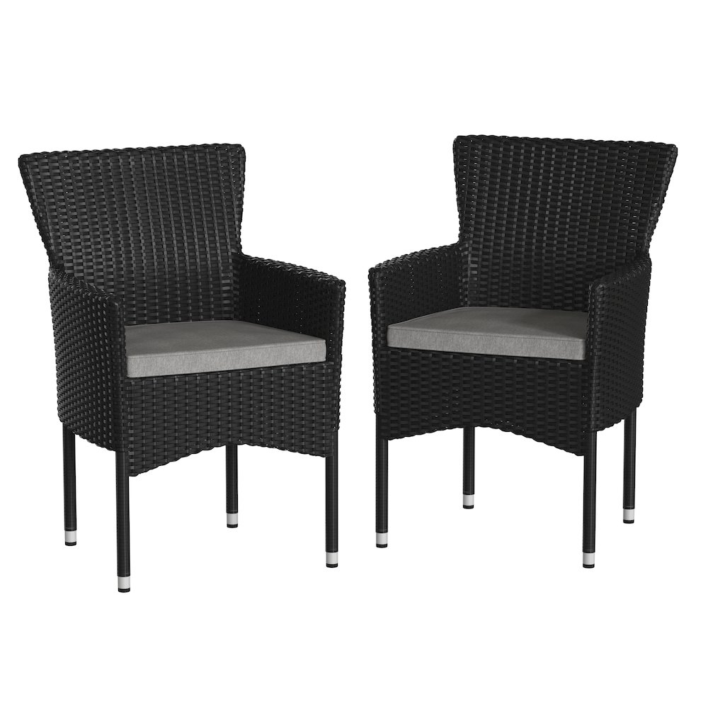 Modern Indoor/Outdoor Wicker Patio Chairs with Cushions – Set of 2