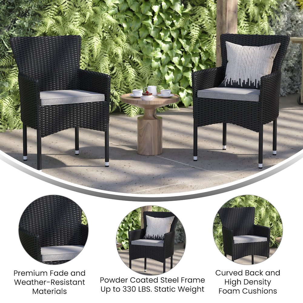 Modern Indoor/Outdoor Wicker Patio Chairs with Cushions – Set of 2