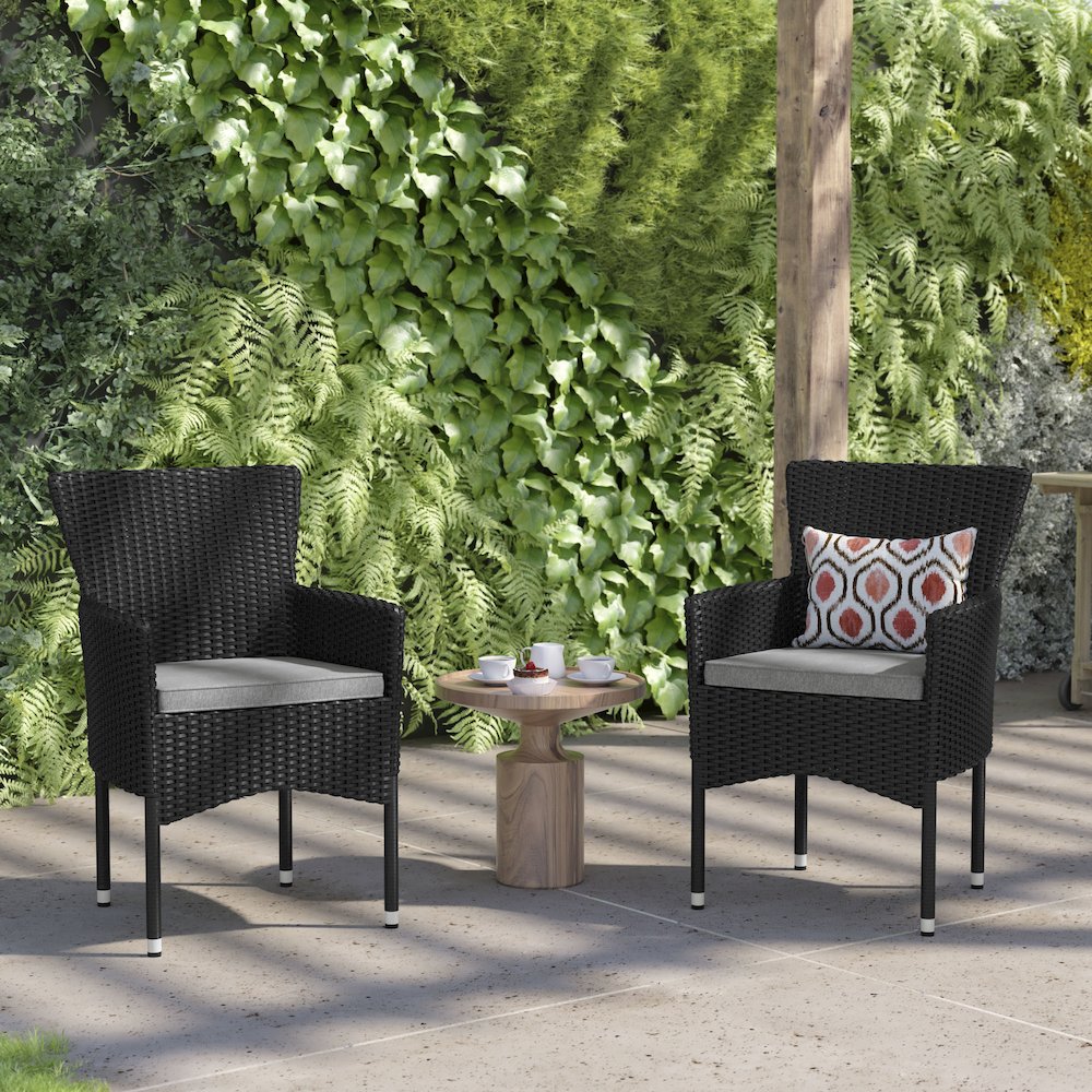 Modern Indoor/Outdoor Wicker Patio Chairs with Cushions – Set of 2