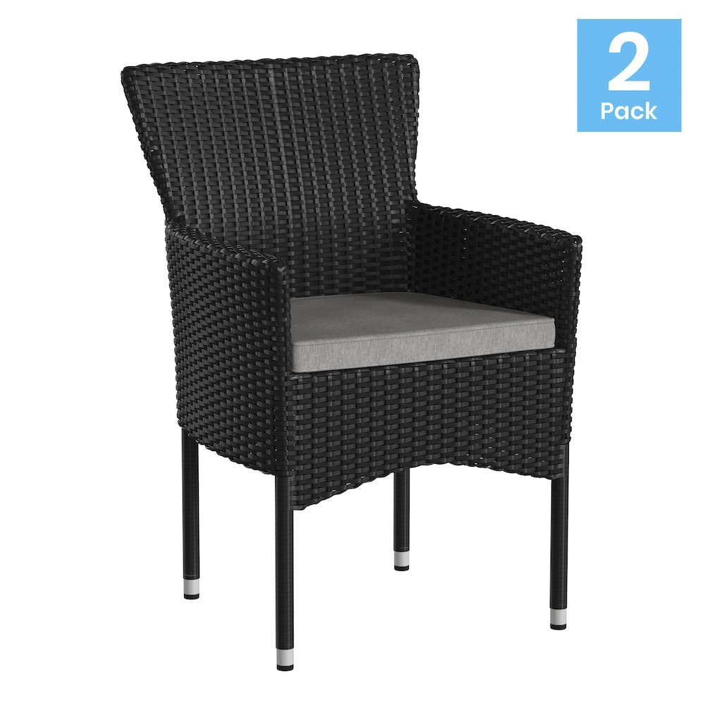 Modern Indoor/Outdoor Wicker Patio Chairs with Cushions – Set of 2