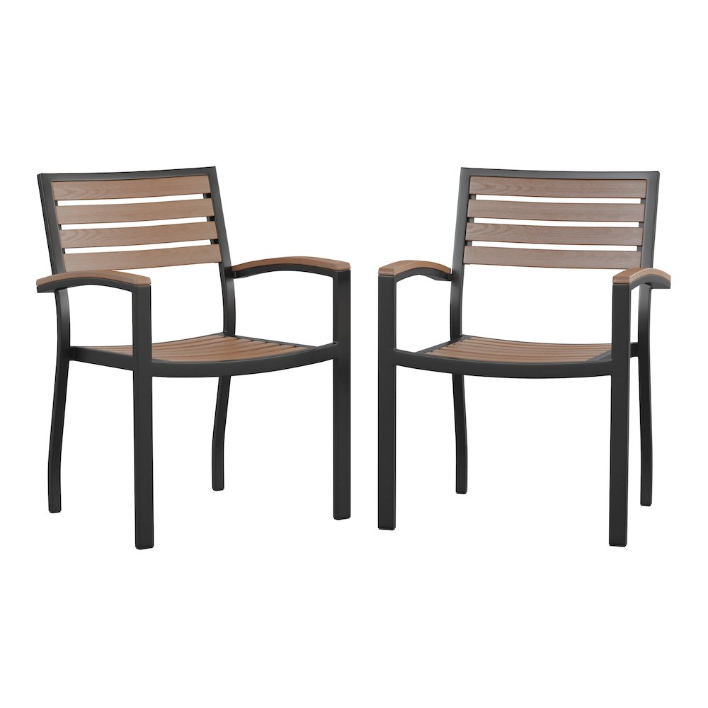 Outdoor Stackable Faux Teak Side Chair – Set of 2