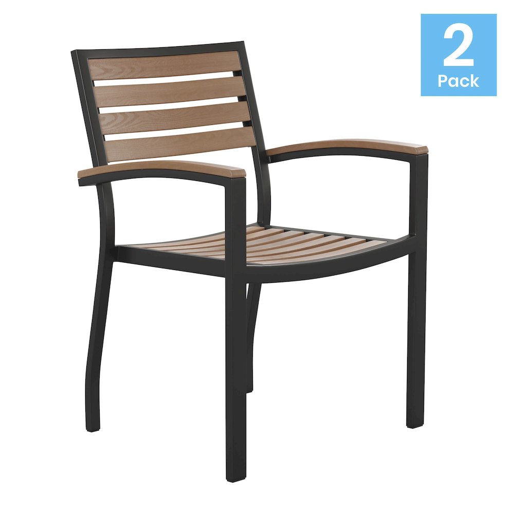 Outdoor Stackable Faux Teak Side Chair – Set of 2