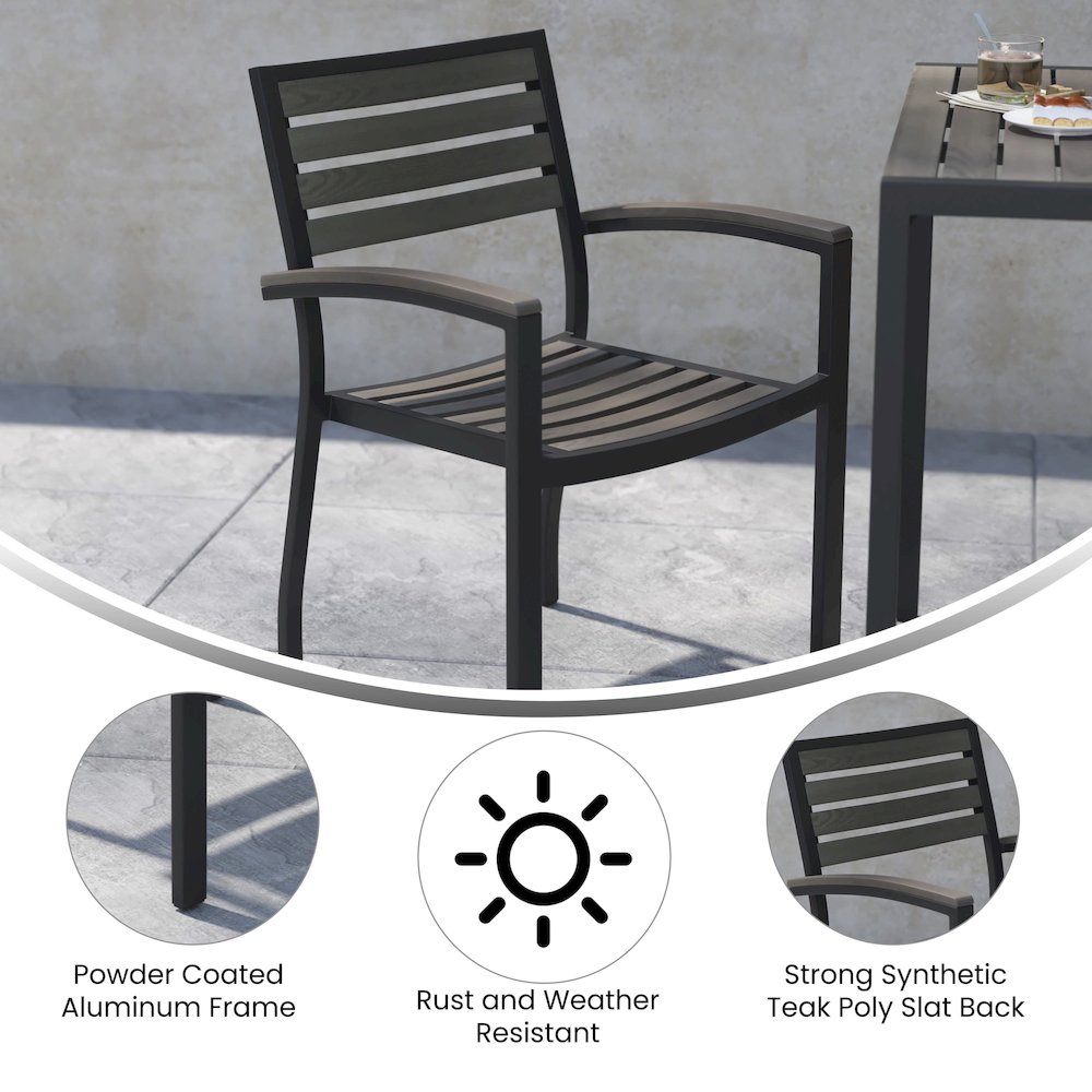 Set of 2 Outdoor Stackable Faux Teak Side Chairs