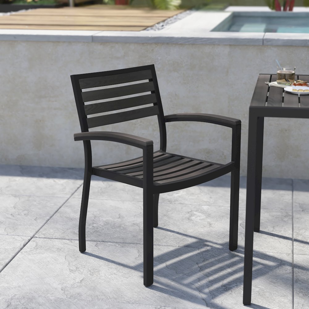 Set of 2 Outdoor Stackable Faux Teak Side Chairs