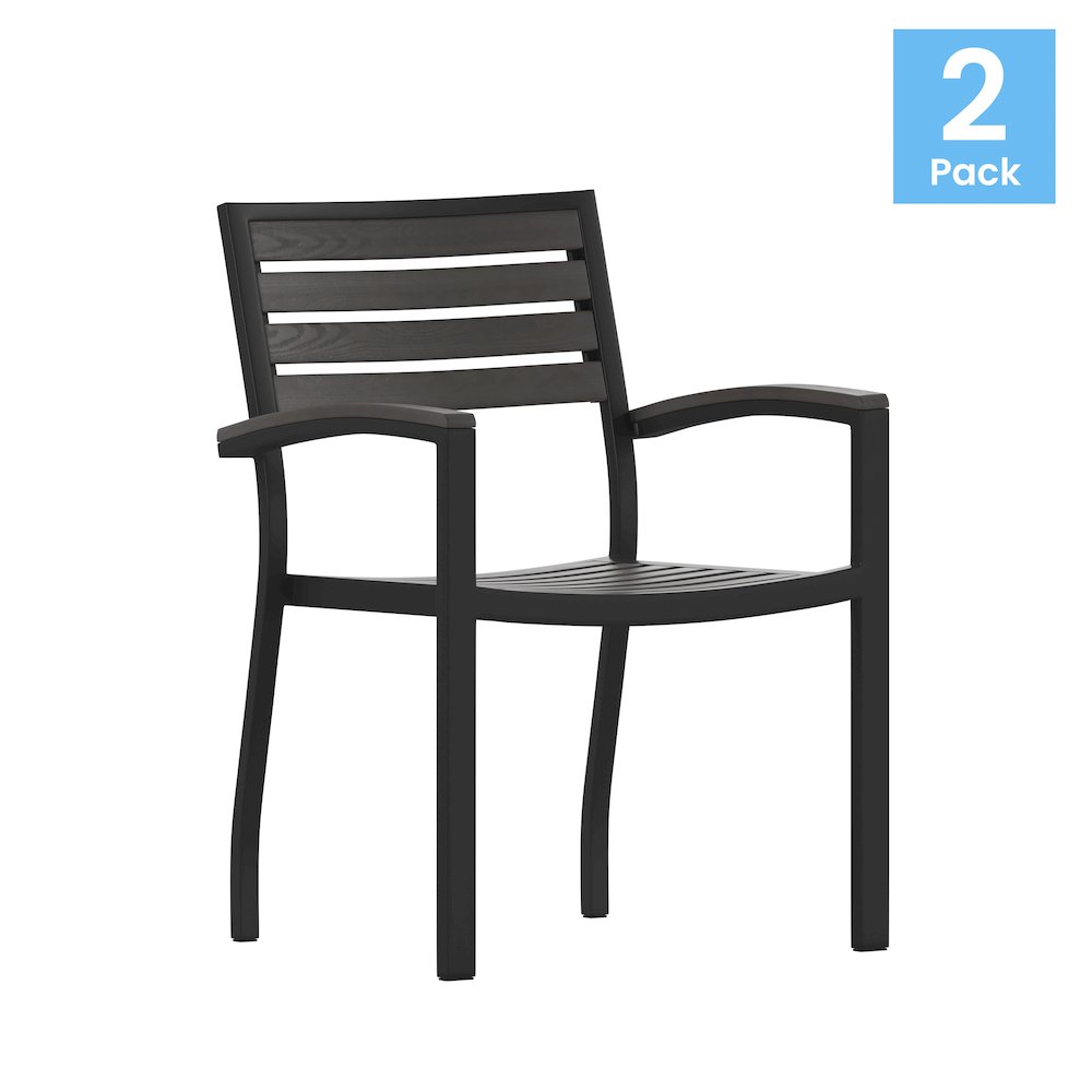 Set of 2 Outdoor Stackable Faux Teak Side Chairs