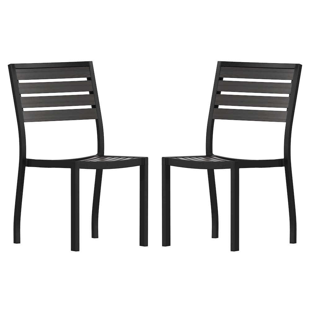 Outdoor Stackable Side Chair with Gray Wash Faux Teak Poly Slats