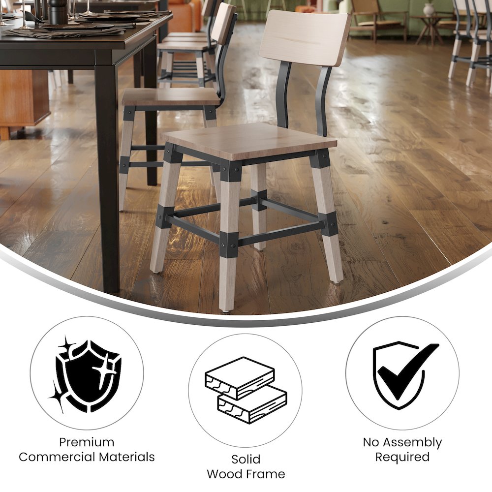 Jackson 2 Pack Rustic Antique White Industrial Wood Dining Chair