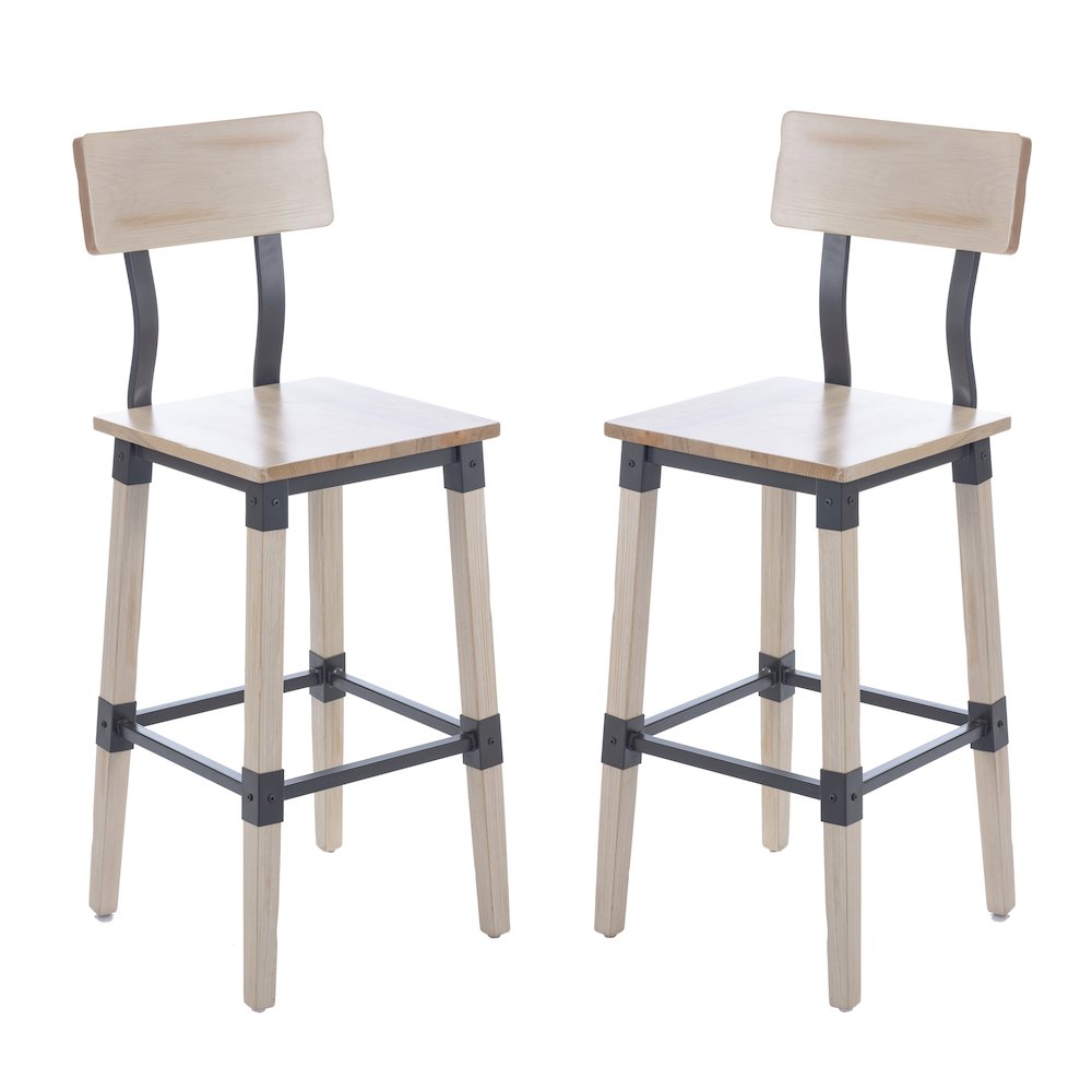 Jackson 2 Pack Rustic Antique White Industrial Wood Dining Barstool