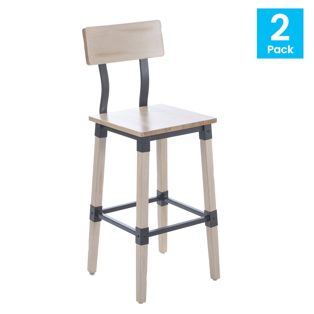 Jackson 2 Pack Rustic Antique White Industrial Wood Dining Barstool