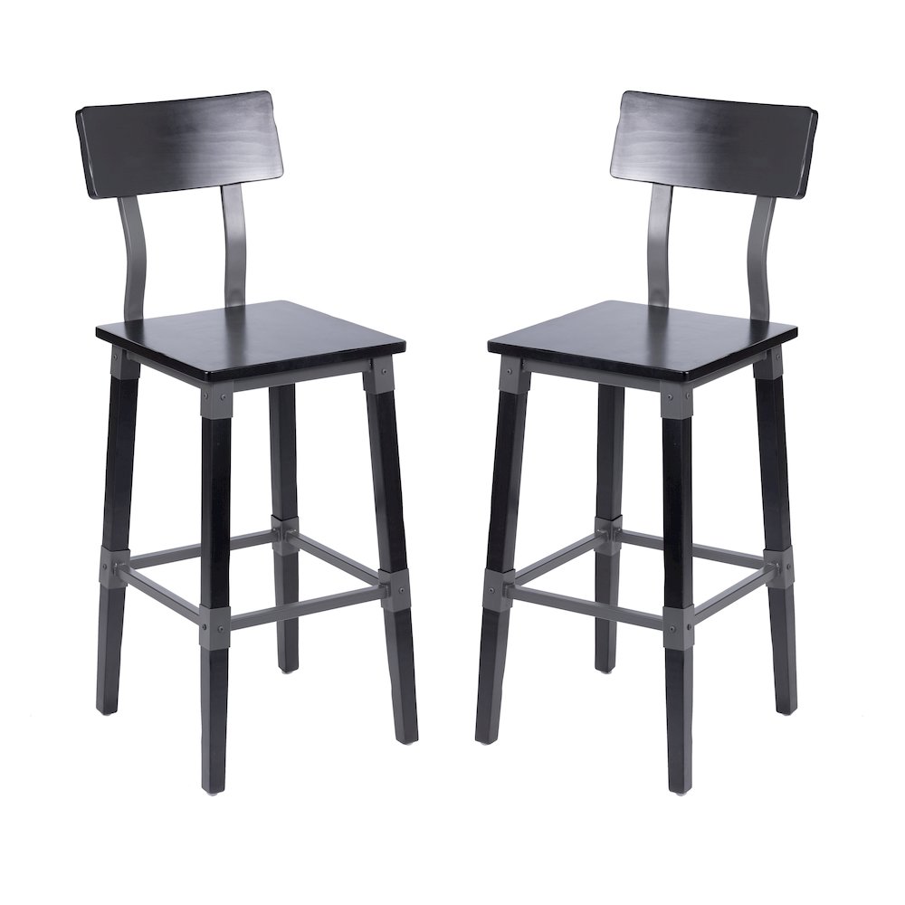 Jackson 2 Pack Commercial Grade Rustic Black Industrial Wood Dining Barstool