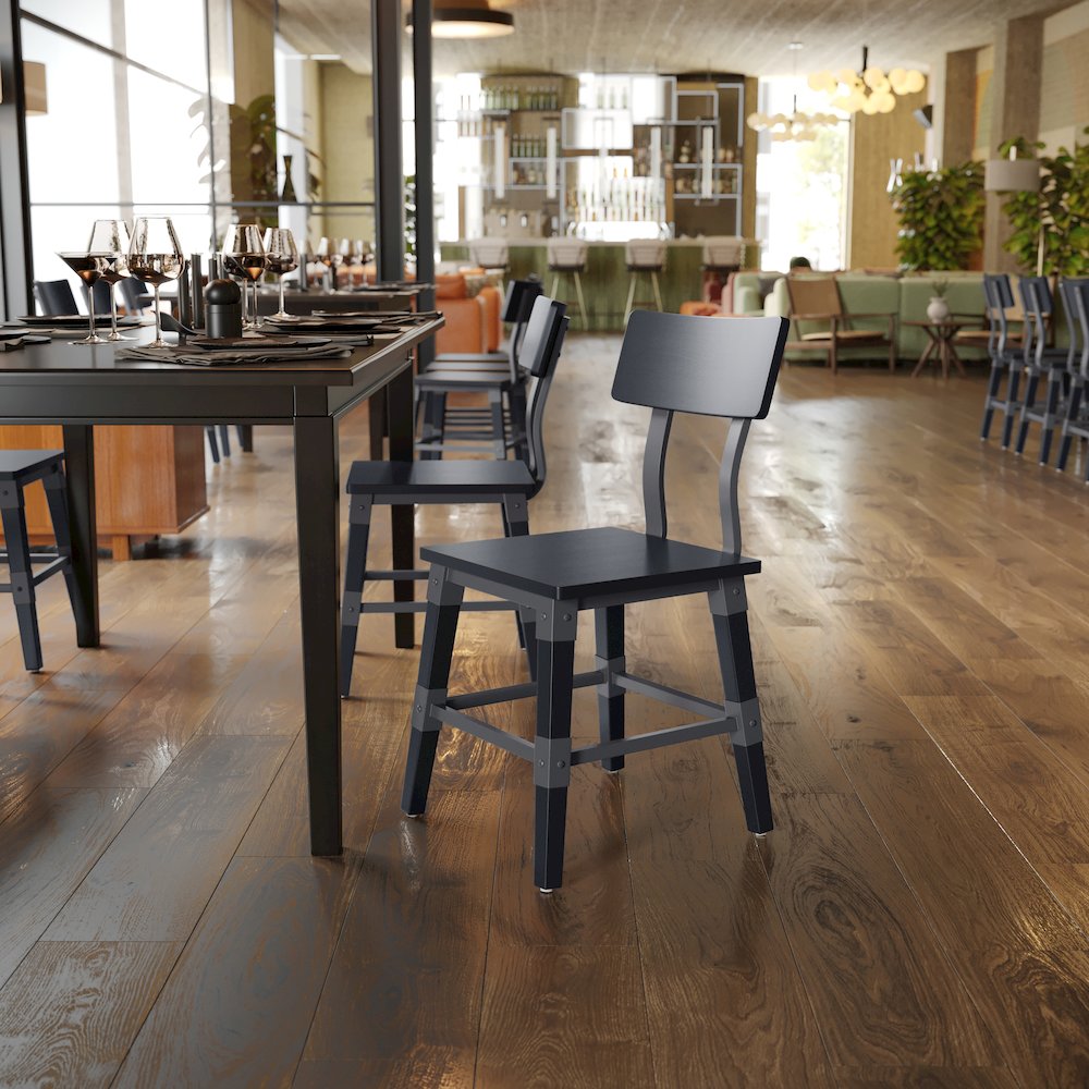 Jackson 2 Pack Commercial Grade Rustic Black Industrial Wood Dining Chair