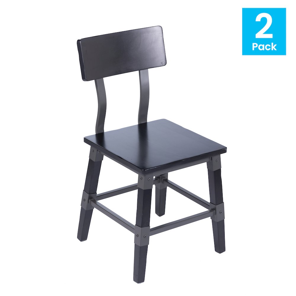 Jackson 2 Pack Commercial Grade Rustic Black Industrial Wood Dining Chair