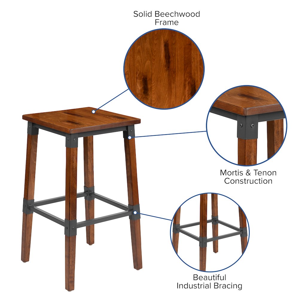 Set of 2 Commercial Grade Industrial Style Backless Dining Barstools