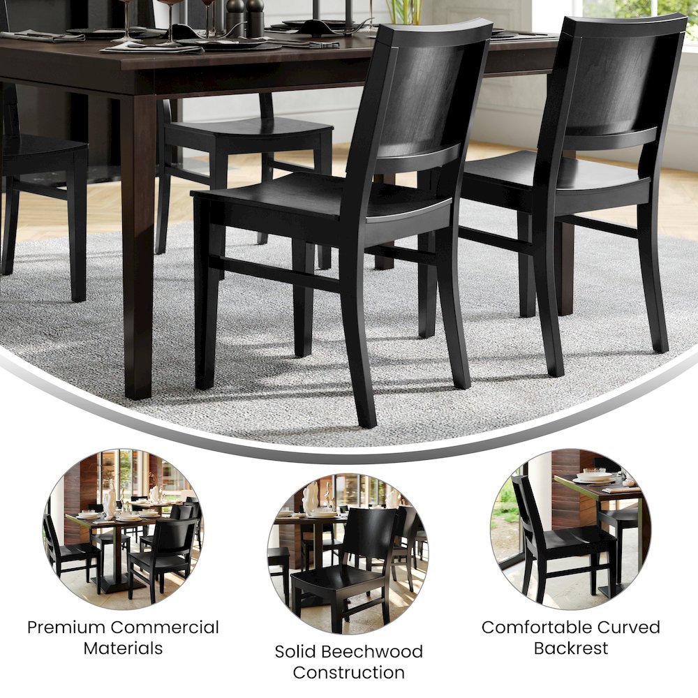 2 Pack Naples Solid Wood Dining Chairs with Curved Backrests and Black Finish