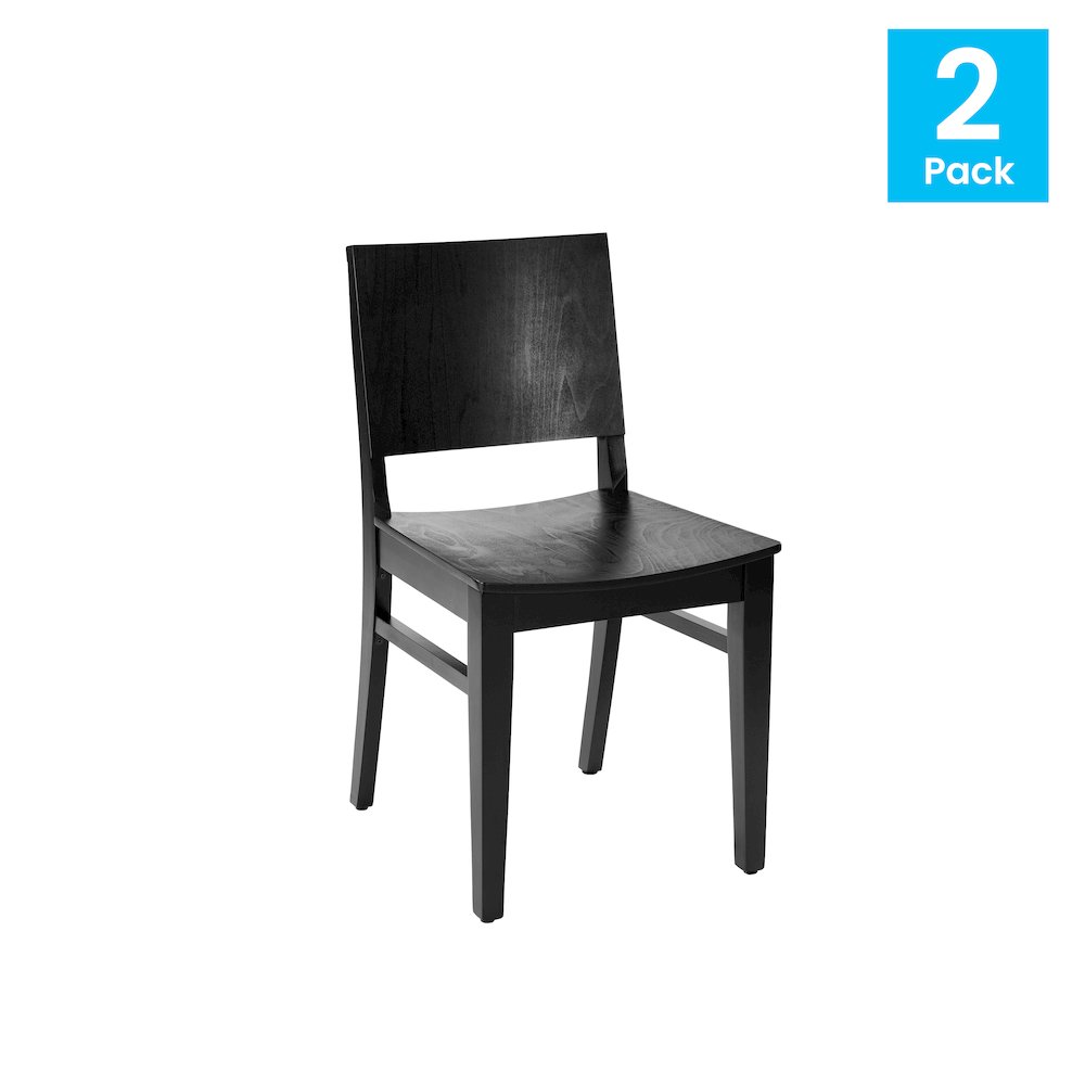 2 Pack Naples Solid Wood Dining Chairs with Curved Backrests and Black Finish