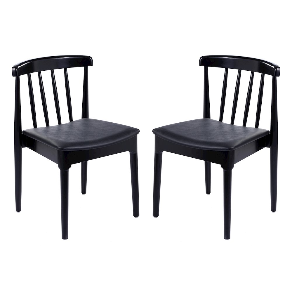 Set of 2 Black Dining Chairs with Curved Spindle Backrests